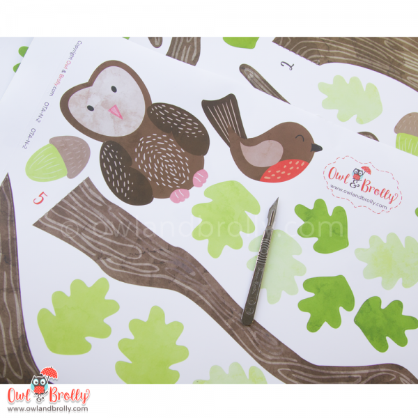 Woodland Animals with Oak Tree Fabric Wall Stickers (Large Scene) - Image 3
