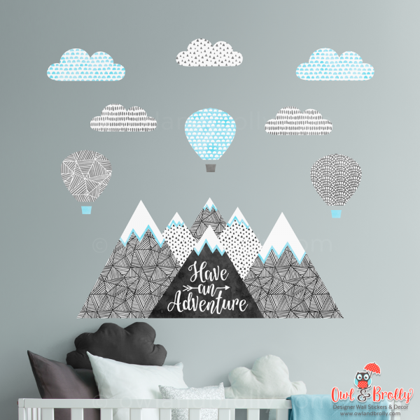 Mountains and Hot Air Balloons Fabric Wall Stickers
