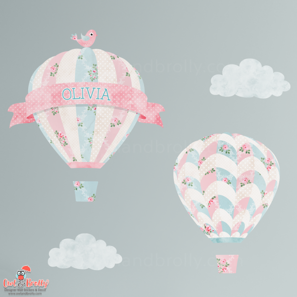 Vintage Floral Hot Air Balloons + Custom Named Banner (medium) - Image 2