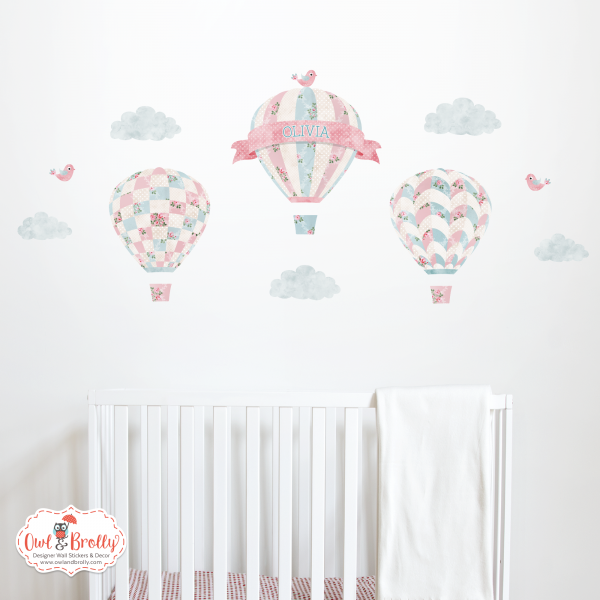 Vintage Floral Hot Air Balloons + Custom Named Banner (medium)