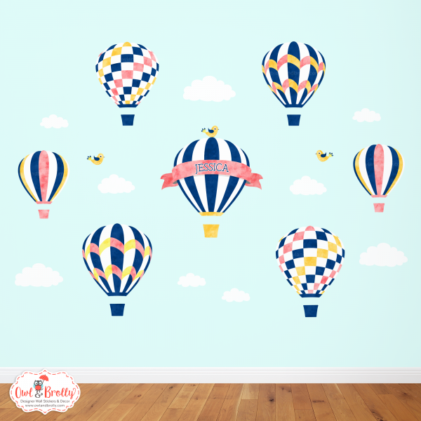 Hot Air Balloons Large Scene (Navy Coral Yellow and White)