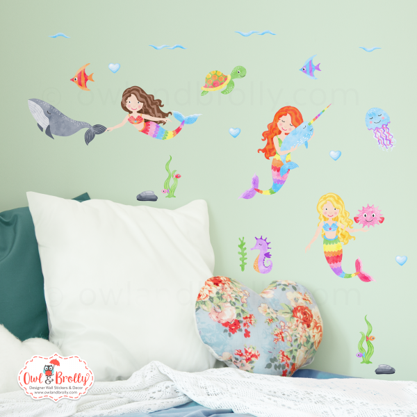 Mermaids Wall Stickers Rainbow Colours (smaller spaces collection)