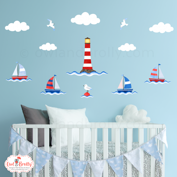 Beach Huts, Boats and Lighthouse Wall Stickers Scene (medium scene) - Image 8