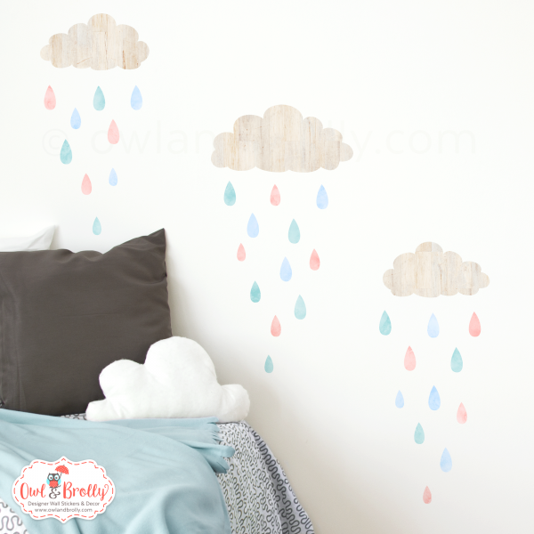 Clouds and Rain Drops Wall Stickers (smaller spaces collection)