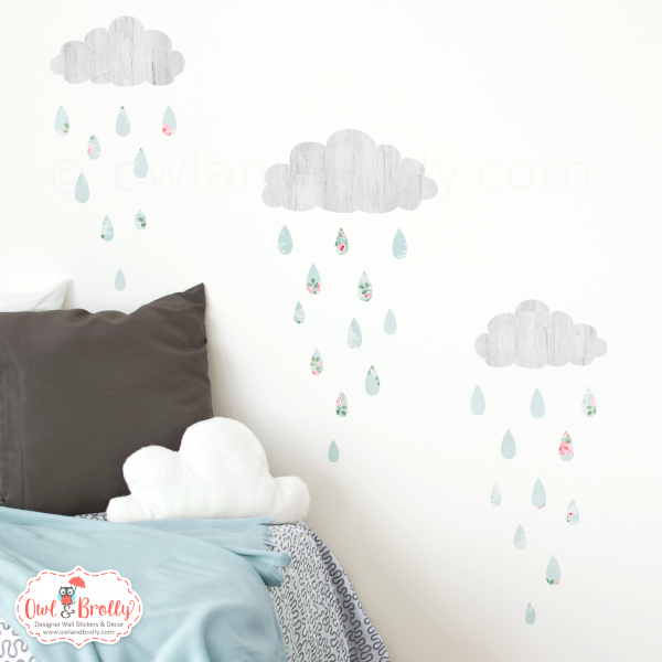 Clouds and Rain Drops Wall Stickers (smaller spaces collection)