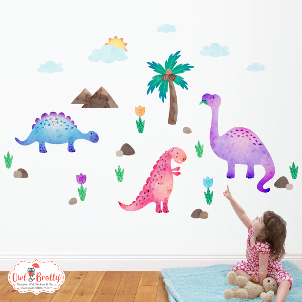 Dinosaur Wall Stickers Small Scene (Pink Peach Purple Blue Orange)