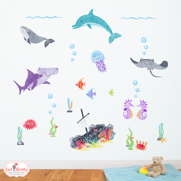 Underwater Animals and Swimming Monkeys Wall Stickers (Medium Scene) - Image 2