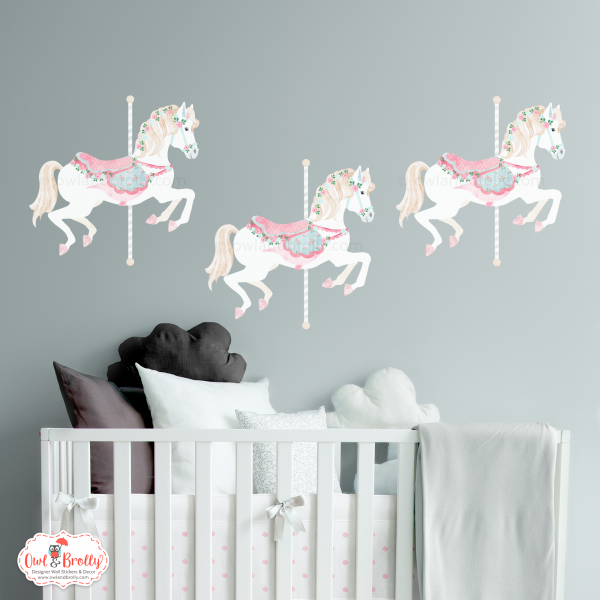 Carousel Horses Vintage Floral Rose