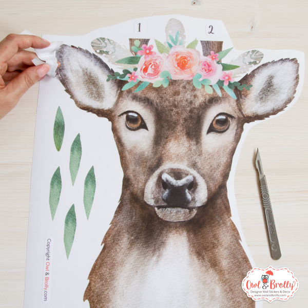 Watercolour Stag With Boho Floral Branch Antlers Wall Sticker - Image 4