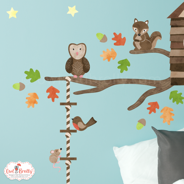 Woodland Animals Branch Tree House Wall Stickers in Autumn Colours (Small) - Image 2
