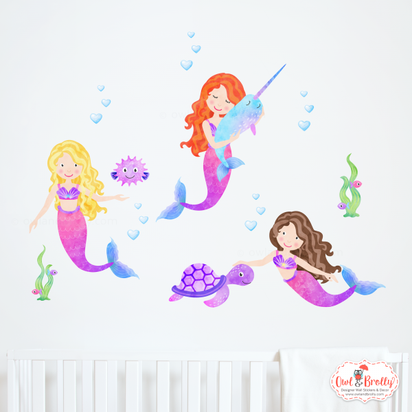 Mermaid Wall Stickers Scene - Pinks