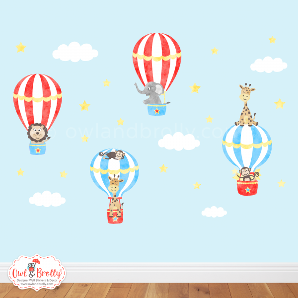 Circus Animal Hot Air Balloons Wall Stickers