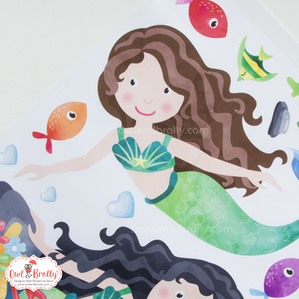 Mermaids with Castle and Underwater Animals Fabric Wall Stickers Scene (Medium Scene Green Mermaids) - Image 9