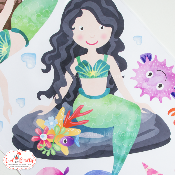 Mermaids with Castle and Underwater Animals Fabric Wall Stickers Scene (Medium Scene Green Mermaids) - Image 10