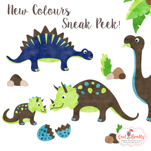 Dinosaur Wall Stickers Medium Scene (Brown Green Navy Blue) - Image 2
