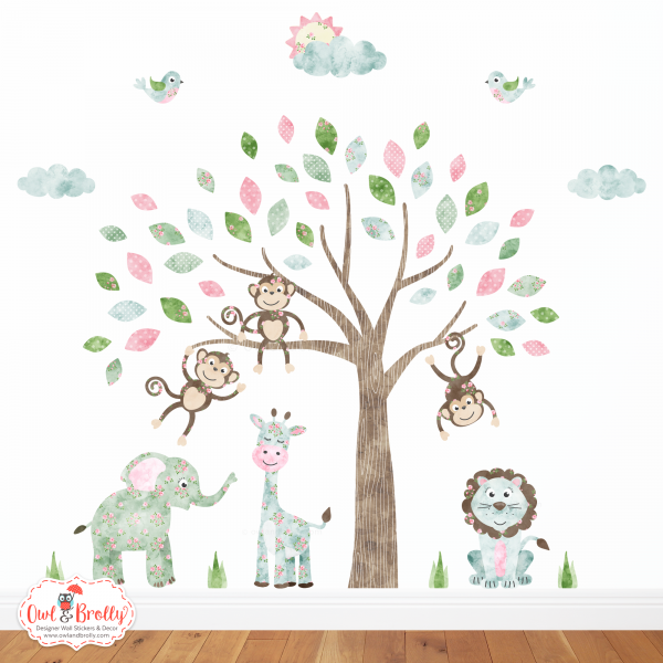 Jungle Safari Fabric Wall Sticker Decals Medium Scene (Vintage Rose Floral Patterned)