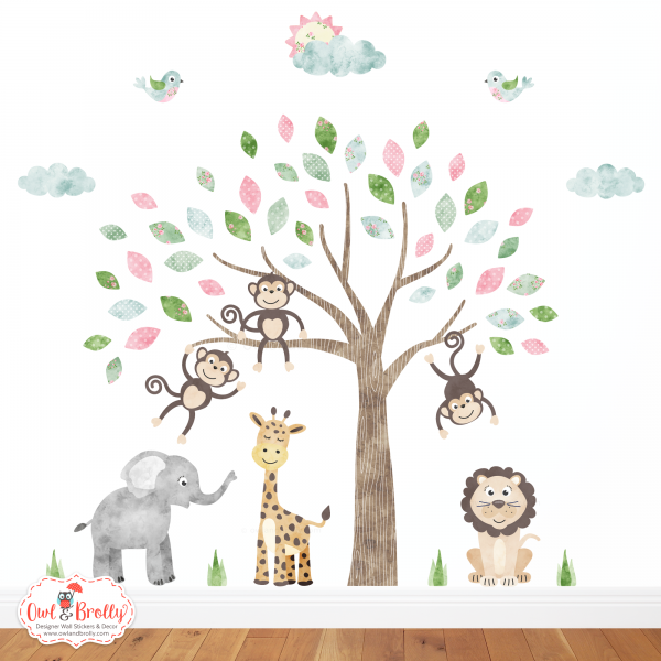 Jungle Safari Fabric Wall Sticker Decals Medium Scene (Rose Floral Patterned Leaves)