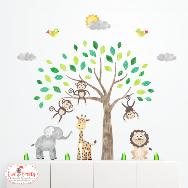 Jungle Safari Fabric Wall Sticker Decals Smaller Scene (Natural Neutral Colours)
