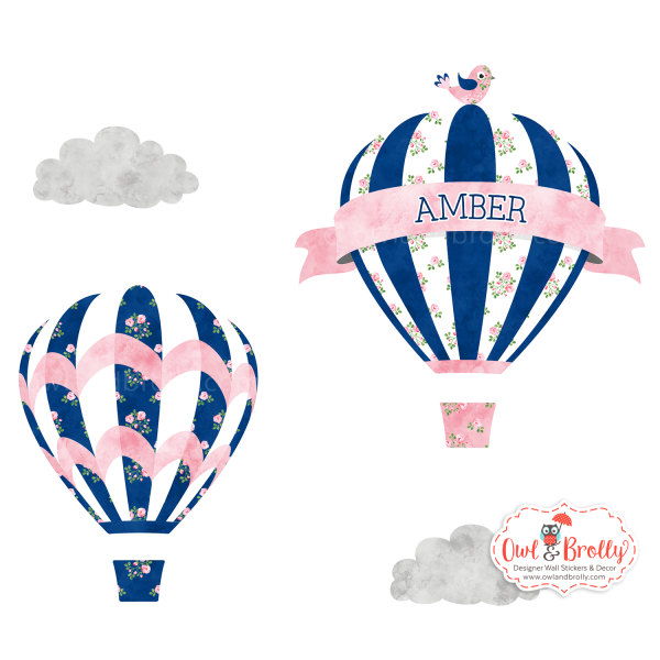 Vintage Floral Hot Air Balloons Small Scene (Navy Pink Floral) - Image 2