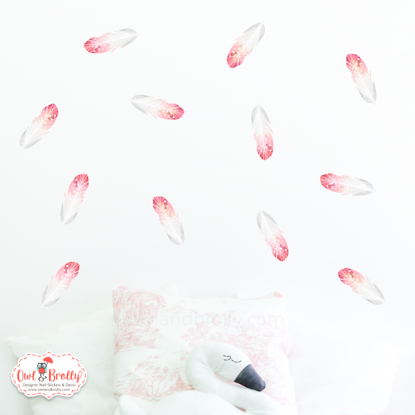 Feather Wall Sticker Decals - Pinks (smaller spaces collection)