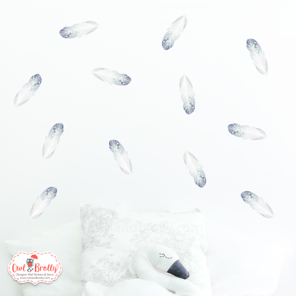 Feather Wall Sticker Decals - grey blue (smaller spaces collection)