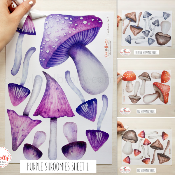 Watercolour Mushroom Wall Stickers Assorted Colours (smaller spaces collection)