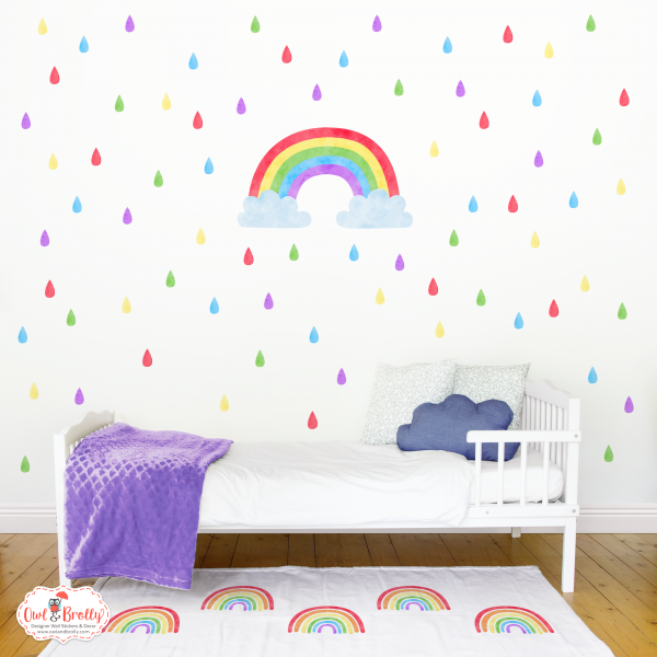 Rainbow wall sticker with extra raindrops
