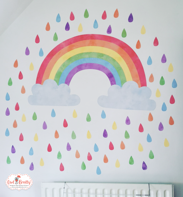 Rainbow wall sticker with extra raindrops - large with 6 colours - Image 3