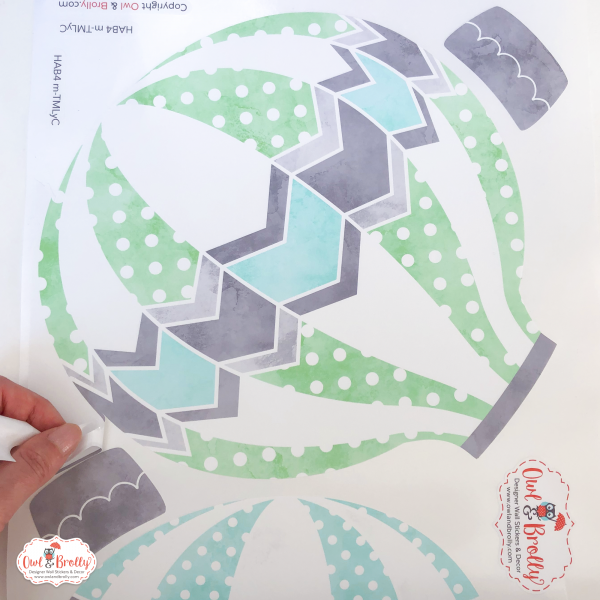 Hot Air Balloon Fabric Wall Stickers with Clouds in Slate Grey, Mint, Turquoise, Carrot Orange and Lemon Yellow Colour Scheme - Image 4