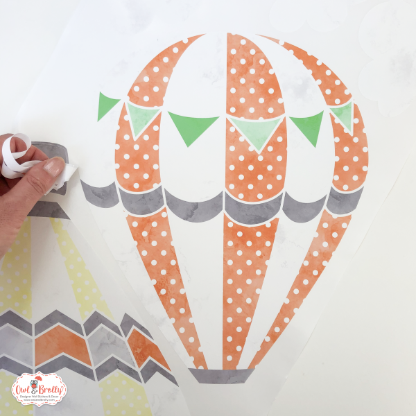 Hot Air Balloon Fabric Wall Stickers with Clouds in Slate Grey, Mint, Turquoise, Carrot Orange and Lemon Yellow Colour Scheme - Image 5
