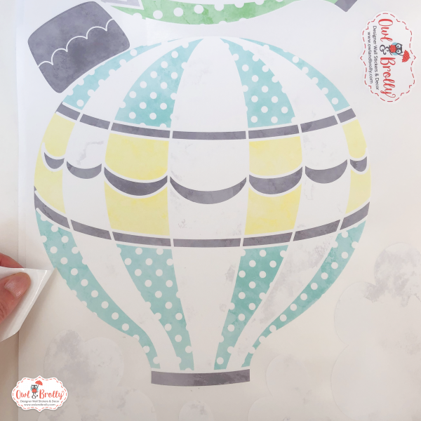 Hot Air Balloon Fabric Wall Stickers with Clouds in Slate Grey, Mint, Turquoise, Carrot Orange and Lemon Yellow Colour Scheme - Image 6