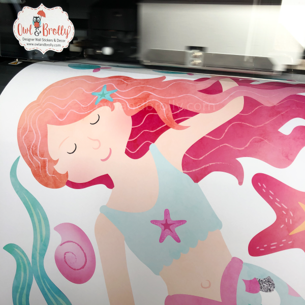 Mermaid Wall Stickers - Whimsical Pinks Green Aqua and Silver Printed Glitter Effect - Image 10