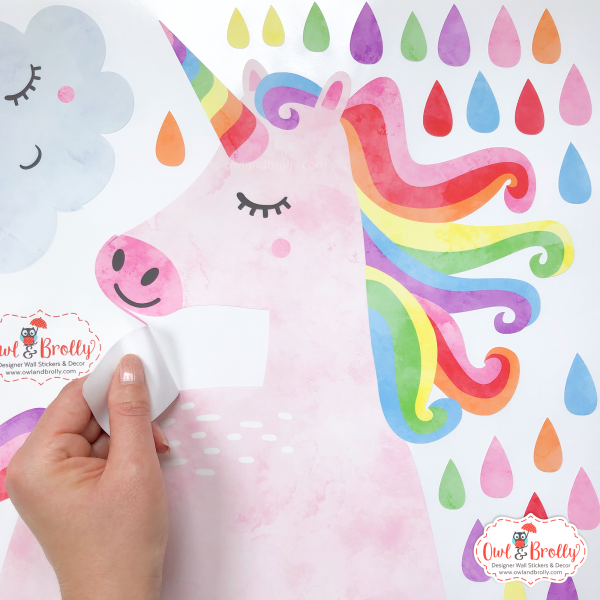 Unicorn Wall Sticker With Happy Face Rainbow and Rain Drops (small scene) - Image 2