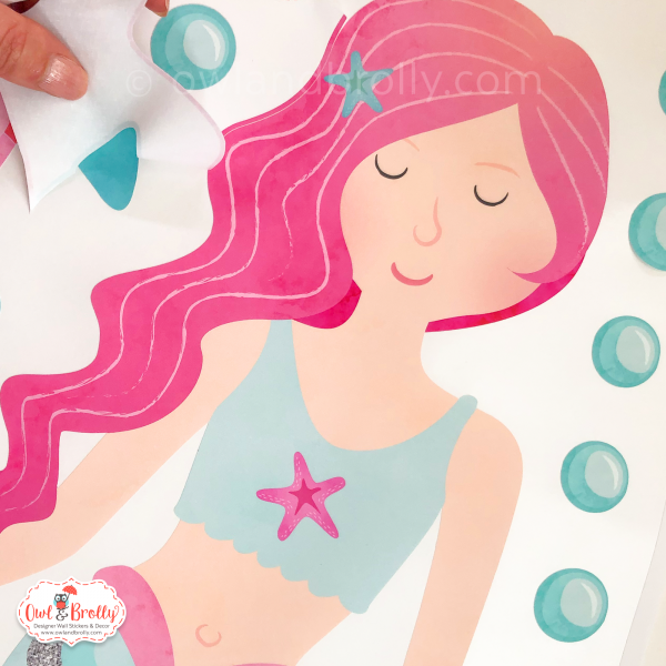 Mermaid Wall Stickers - Whimsical Pinks Green Aqua and Silver Printed Glitter Effect - Image 9