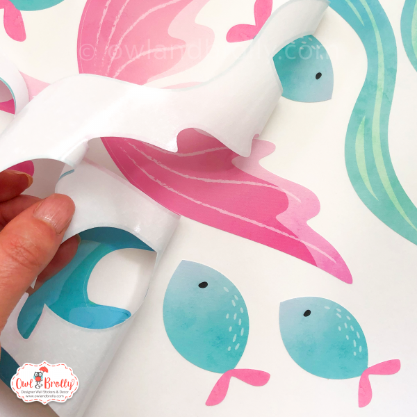 Mermaid Wall Stickers - Whimsical Pinks Green Aqua and Silver Printed Glitter Effect - Image 8