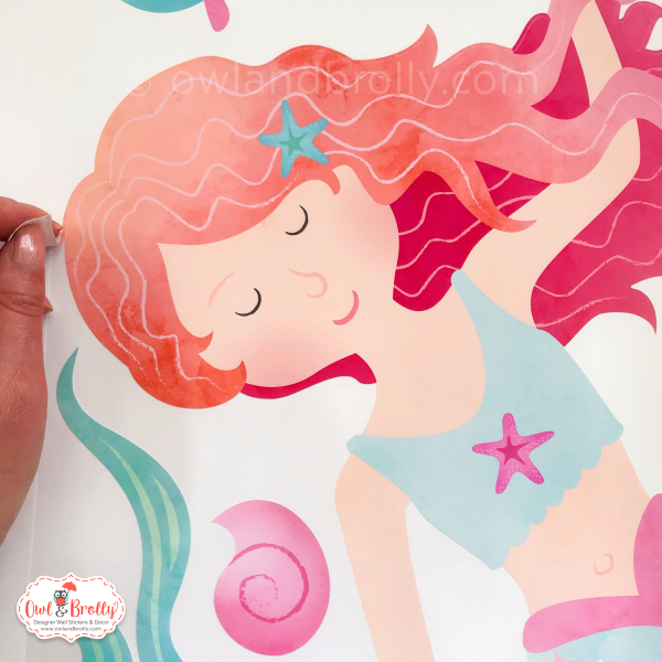 Mermaid Wall Stickers - Whimsical Pinks Green Aqua and Silver Printed Glitter Effect - Image 6