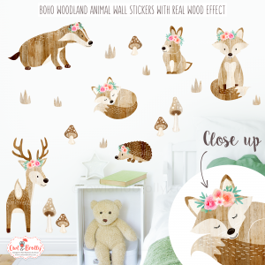 Boho Floral and Wooden Effect Wall Stickers