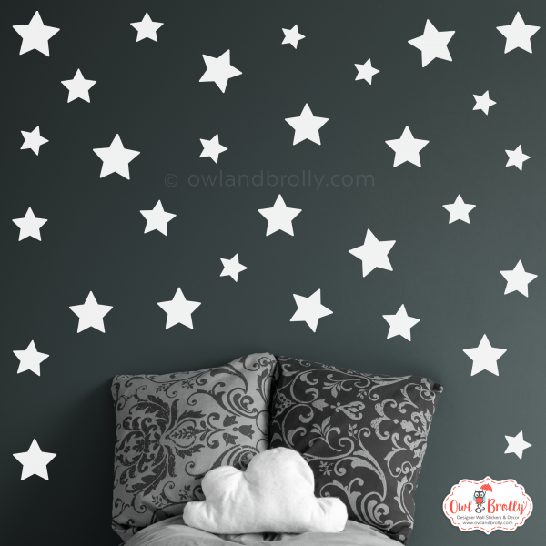 Star Wall Stickers decals pack of 30 in white.