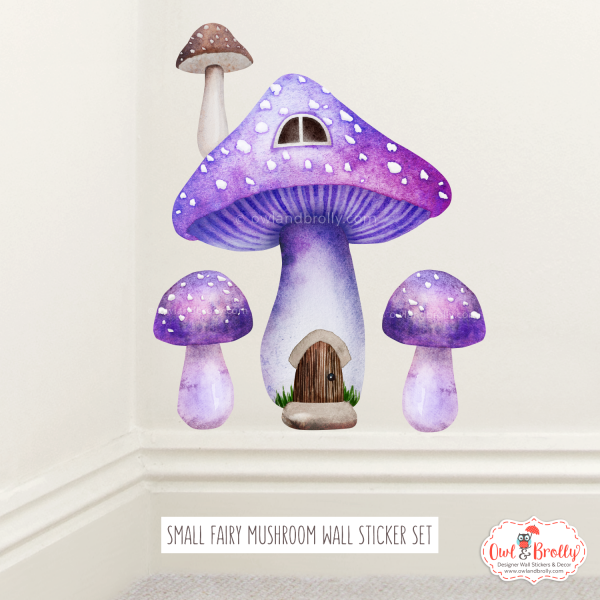 Fairy Toadstool Mushroom House Wall Sticker Decals Purple (smaller spaces collection)