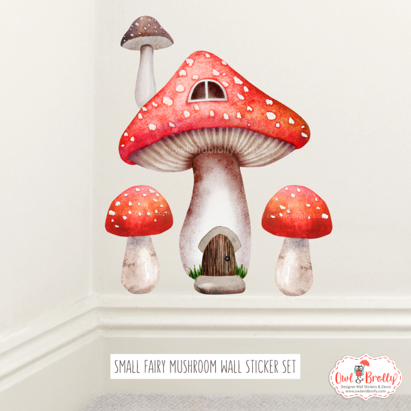 Fairy Toadstool Mushroom House Wall Sticker Decals Red (smaller spaces collection)