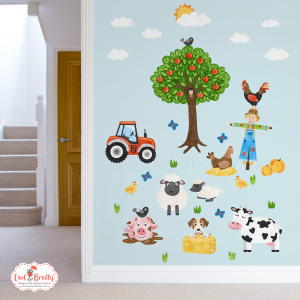 Farm yard animal wall sticker decals medium set for a neutral gender decor interior