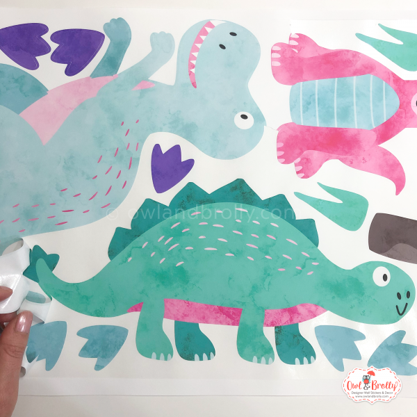 Aqua dinosaur wall stickers decal girls bedroom wall art decor by owl and brolly