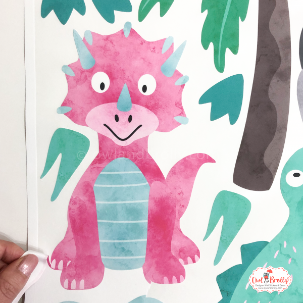 Pink triceratops dinosaur wall decal stickers decor dino themed room small set by owl and brolly