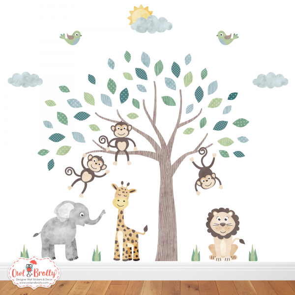 Jungle Safari Fabric Wall Sticker Decals Medium Scene (Soft Neutral Colours)