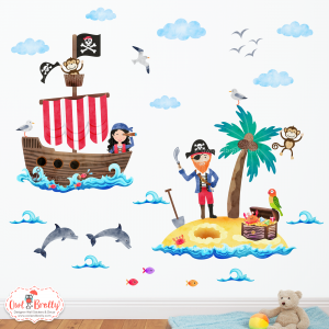 Pirate wall sticker decals coloured for a white wall