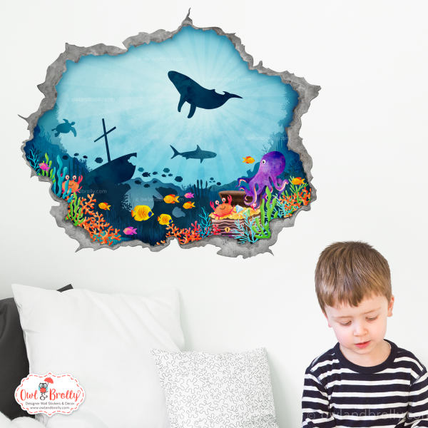 Hole in the wall effect decal - under the sea animals