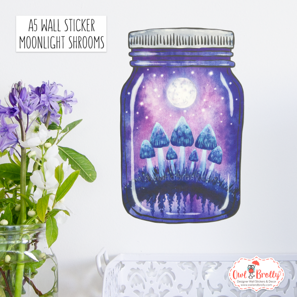 Moonlight Fairy Mushroom Jar Wall Sticker Decals Purple (smaller spaces collection)
