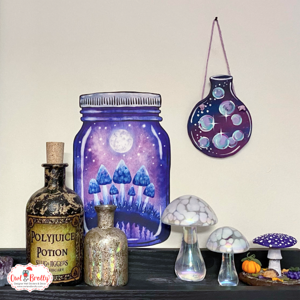 Moonlight Fairy Mushroom Jar Wall Sticker Decals Purple (smaller spaces collection) - Image 3