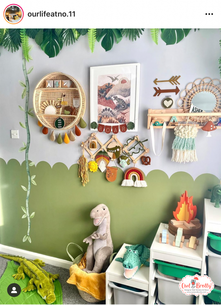 green vine height chart wall sticker for a neutral natural themed bedroom