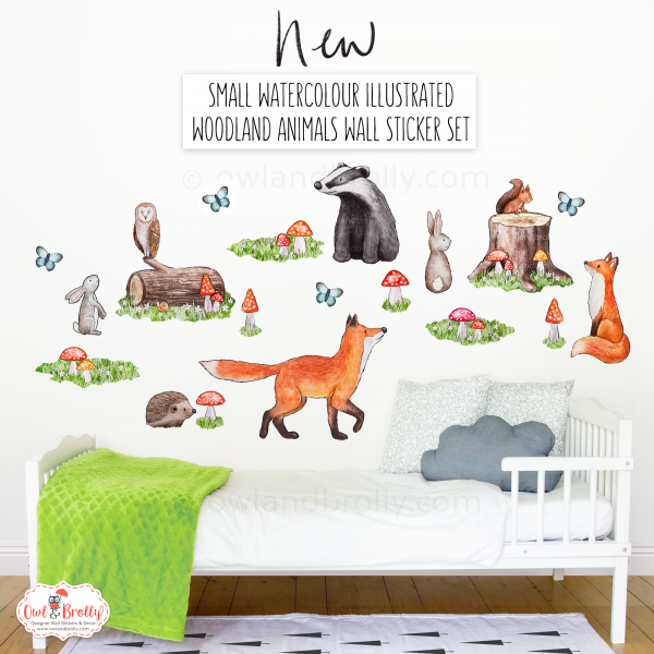 Watercolour Woodland Animals Wall Stickers, Part of the Hill Top Tree Decals Range (Small set A)